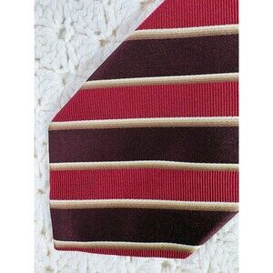 Vtg XMI Platinum Men's Silk Tie Striped Wide Brown, Cranberry 4" x 59" EUC USA